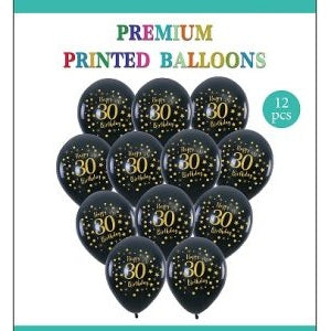 12 Happy 30th Birthday Latex Balloons