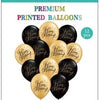 12 Premium Happy Birthday Gold & Black Balloons