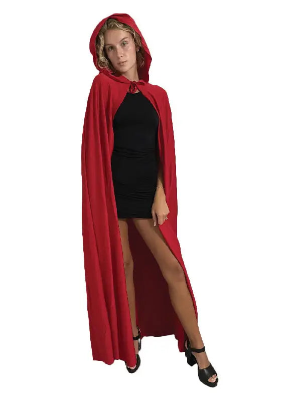 Full Length Adult-Sized Hooded Red Cape