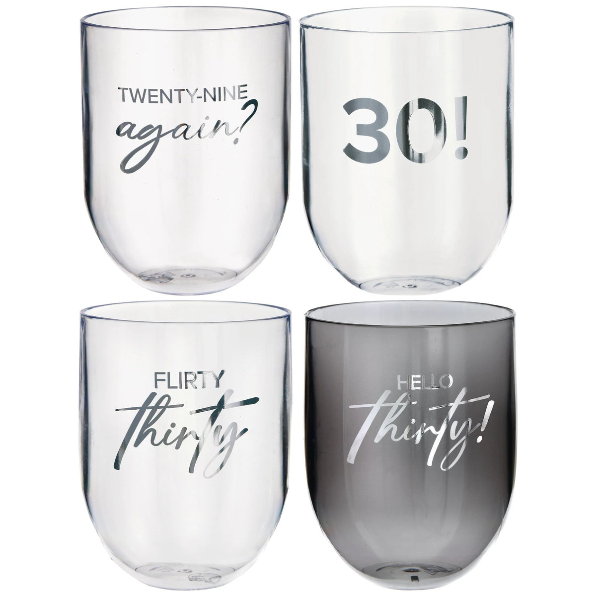 Hello Thirty Plastic Wine Tumblers, Set of 4