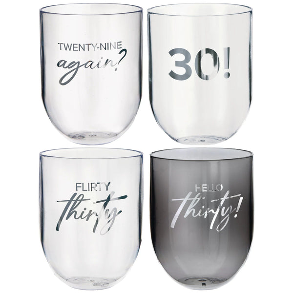 Hello Thirty Plastic Wine Tumblers, Set of 4