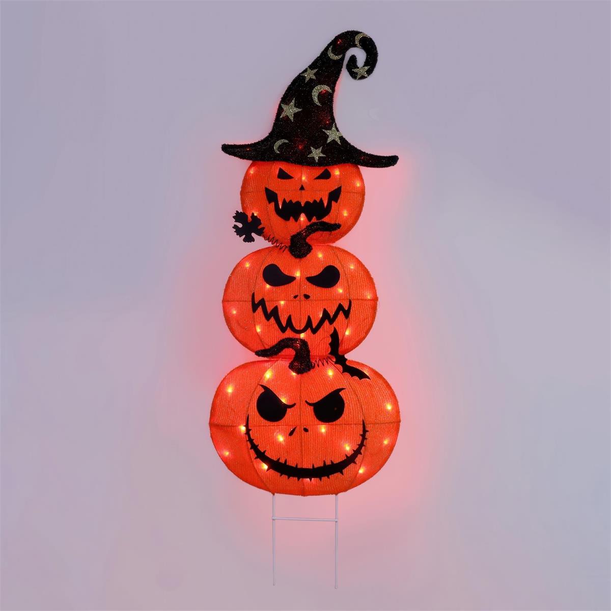 Stack of 3 Light-Up Pumpkins Halloween Decor
