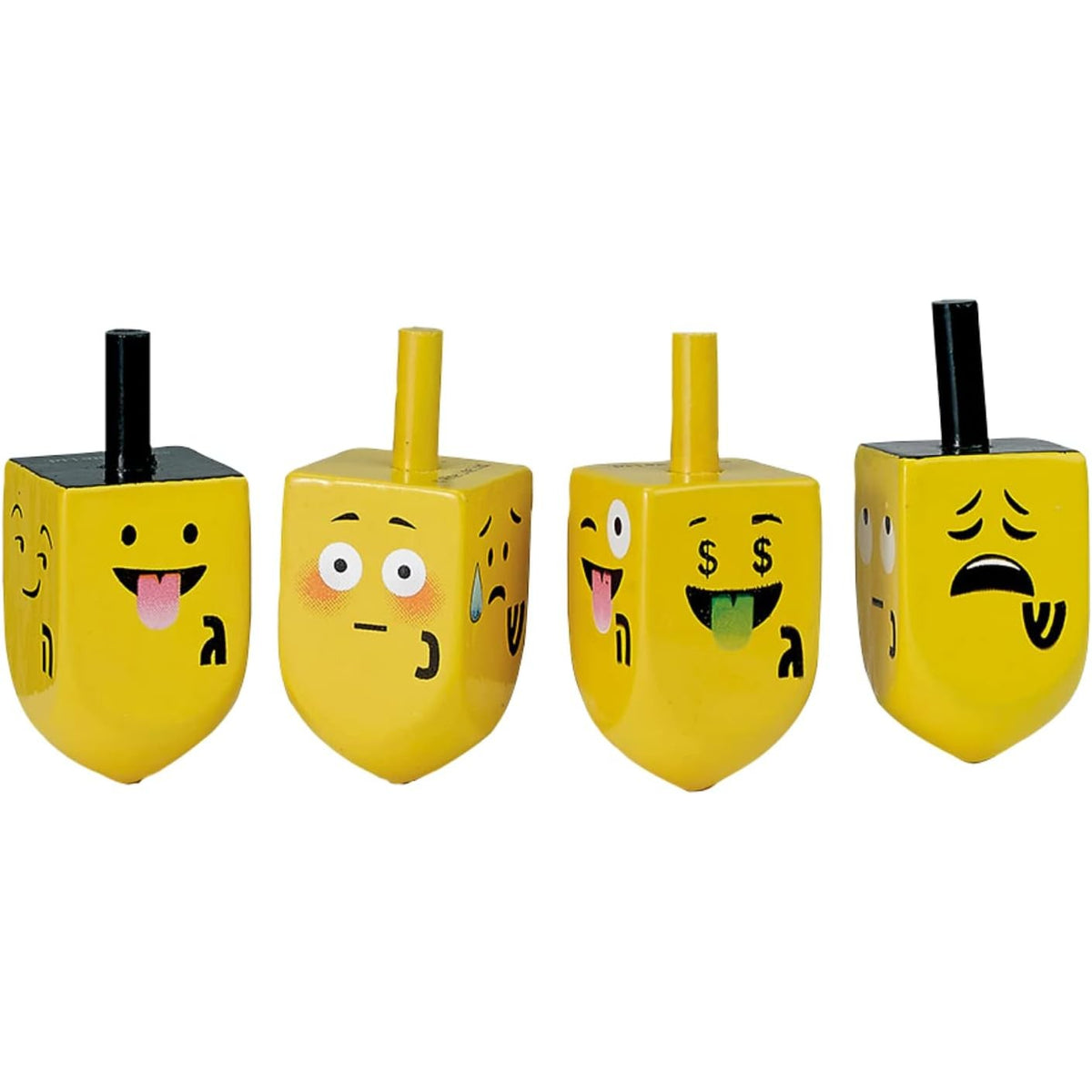 4 Hand-Painted Wood Dreidels with Emojis