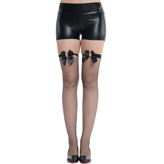 Gangster Bling Fishnet Thigh Highs with Dollar Signs