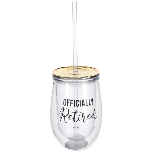 Officially Retired Plastic Stemless Wine Glass with Lid