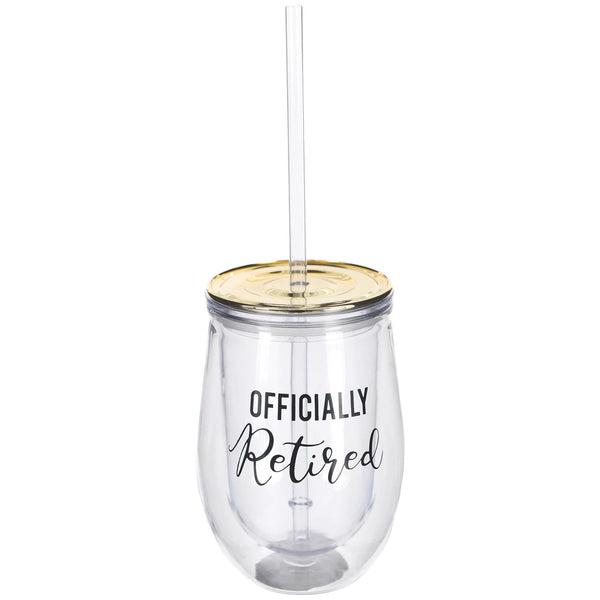 Officially Retired Plastic Stemless Wine Glass with Lid