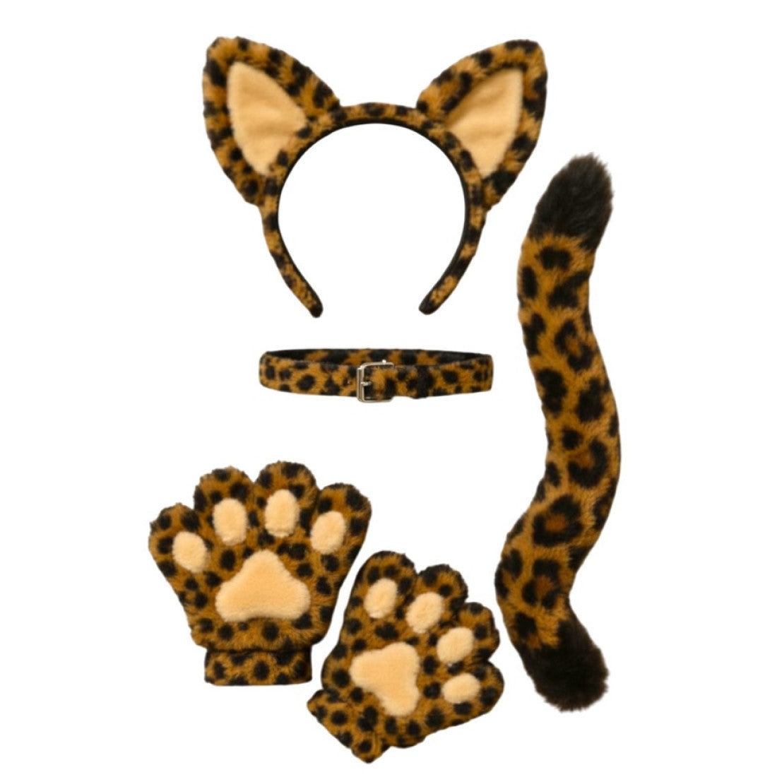 Cheetah Costume Kit with Ears, Choker, Gloves & Tail
