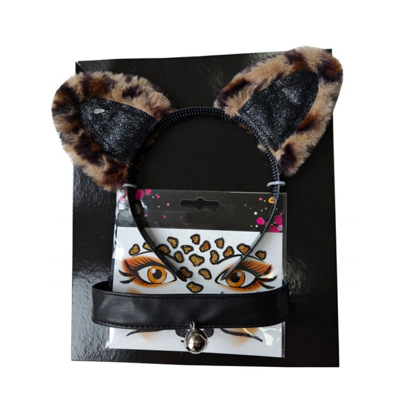 Cheetah Kit with Ears, Bell Collar and Face Art Decor