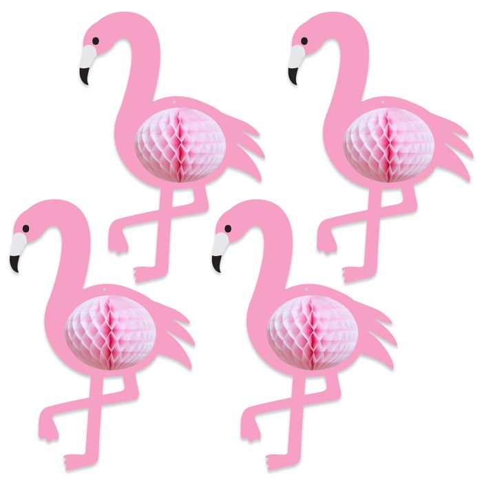 Pink Tissue Hangable Flamingo Decorations 10" x 7", Pack of 4