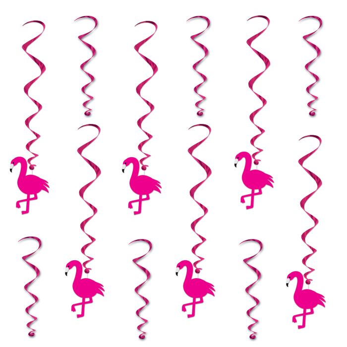 Pink Flamingo Whirls & Pink Twirly Whirls, Set of 12 Assorted (6 Each)