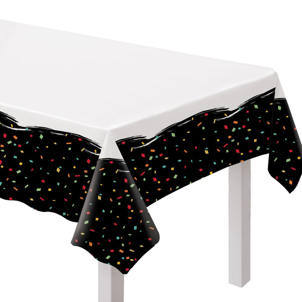 Black and White Confetti Plastic Table Cover