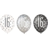 6 12" Glitz Black, Silver, & White Latex Balloons 16