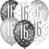 6 12" Glitz Black, Silver, & White Latex Balloons 16