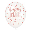 6 12" Glitz Rose Gold Latex Balloons "Happy Birthday"