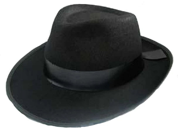 Black 1920s-style Gangster Fedora Hat