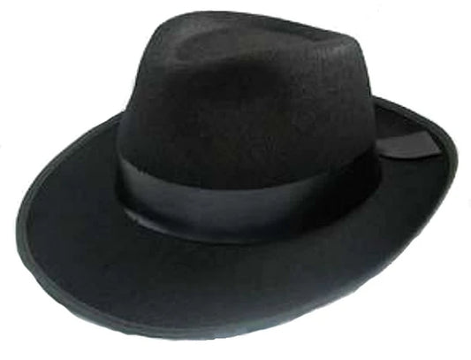 Black 1920s-style Gangster Fedora Hat