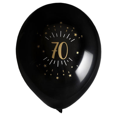 70th Black & Gold Latex Balloons, Set of 8