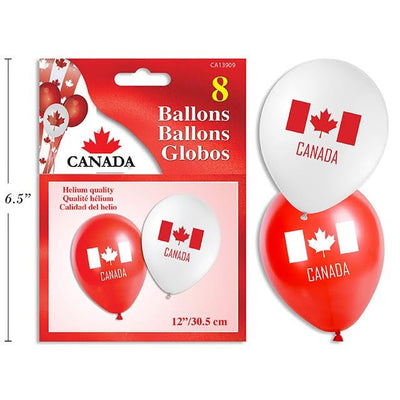 8-Pack 12" Canada Day Printed Balloons Red & White, Helium-Quality