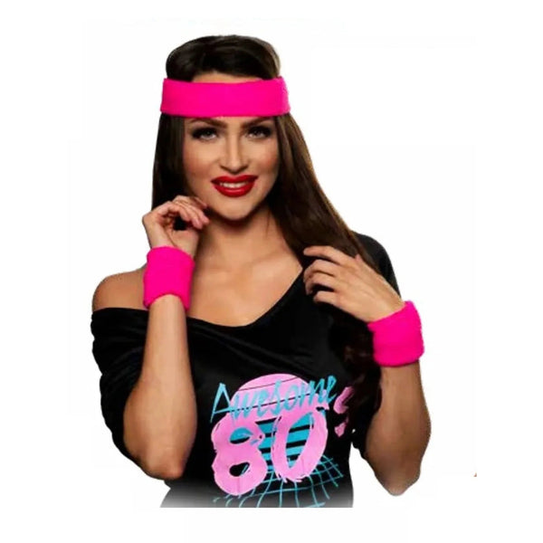 80s Neon Pink Headband Set
