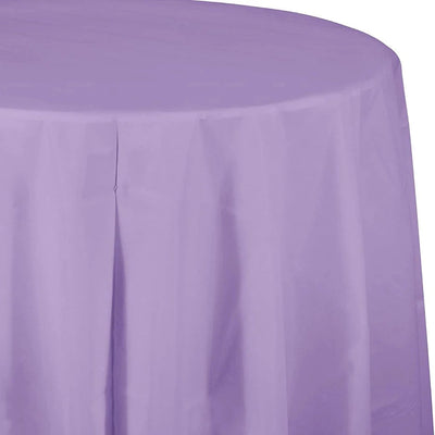 82" Round Plastic Lavender Table Cover