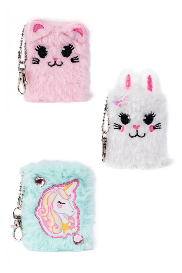 Mini Furry Friends Keychain Journal, Assorted Colours