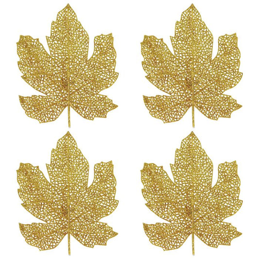 Glittered Fall Leaves, 7", Set of 4