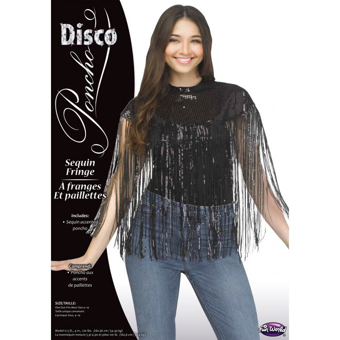 Black Sequin Fringe Disco Poncho
