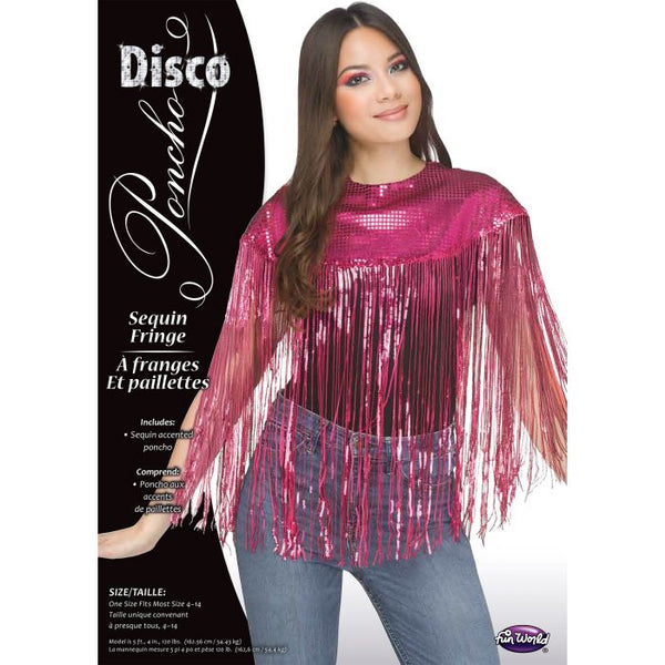 Pink Sequin Disco Fringe Poncho