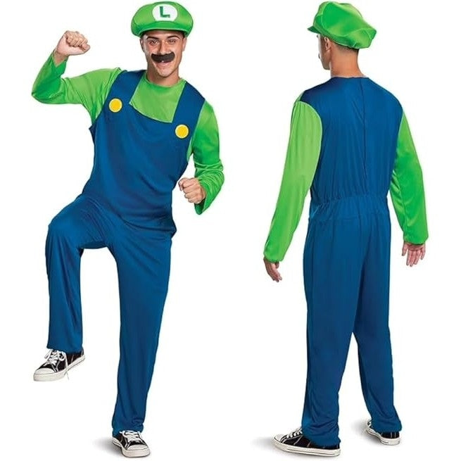 Adult Luigi Costume, Official Nintendo Super Mario Bros Luigi Adult Costume With Hat and Mustache, Size X-Large 42-46