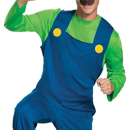 Adult Luigi Costume, Official Nintendo Super Mario Bros Luigi Adult Costume With Hat and Mustache, Size X-Large 42-46