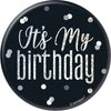 Badge - Birthday, Glitz, Black & Silver, "It's My Birthday"