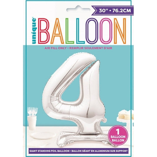 Silver Number Shaped Standing Foil Balloon 30" 4