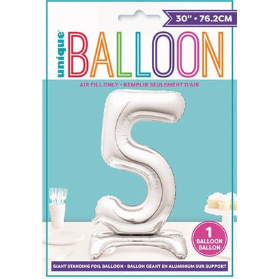 Silver Number Shaped Standing Foil Balloon 30" 5