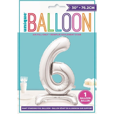 Silver Number Shaped Standing Foil Balloon 30" 6