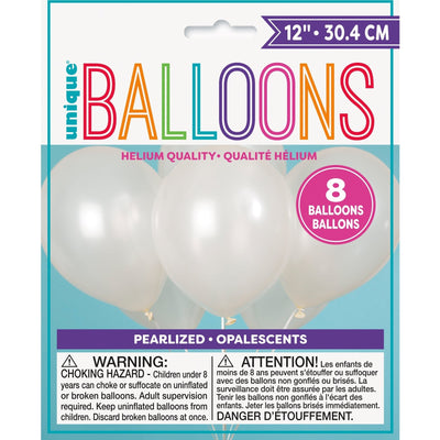 Balloons - Latex, Pearl White, 12", 8 Count