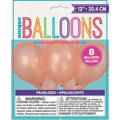 Balloons - Latex, Rose Gold, 12", 8 Count