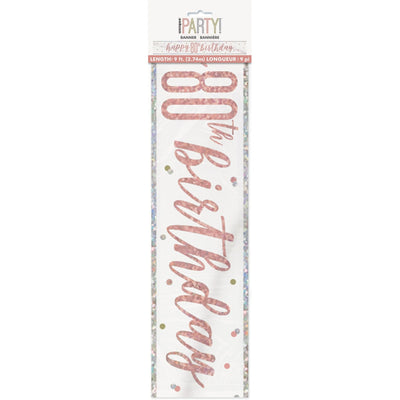 Banner Kit - Foil, Glitz Rose Gold, "Happy 80th Birthday", 9'