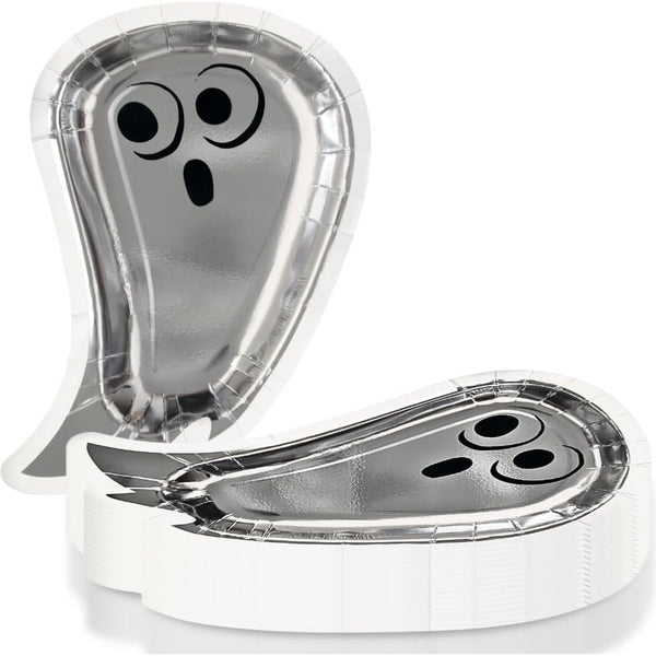 Bats & Boos Ghost Shaped 9" Dinner Plates I Halloween Foil Stamp I Pack of 8