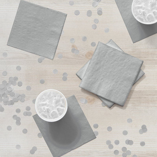 Beverage Napkin 50 Count 2-Ply Shimmering Silver