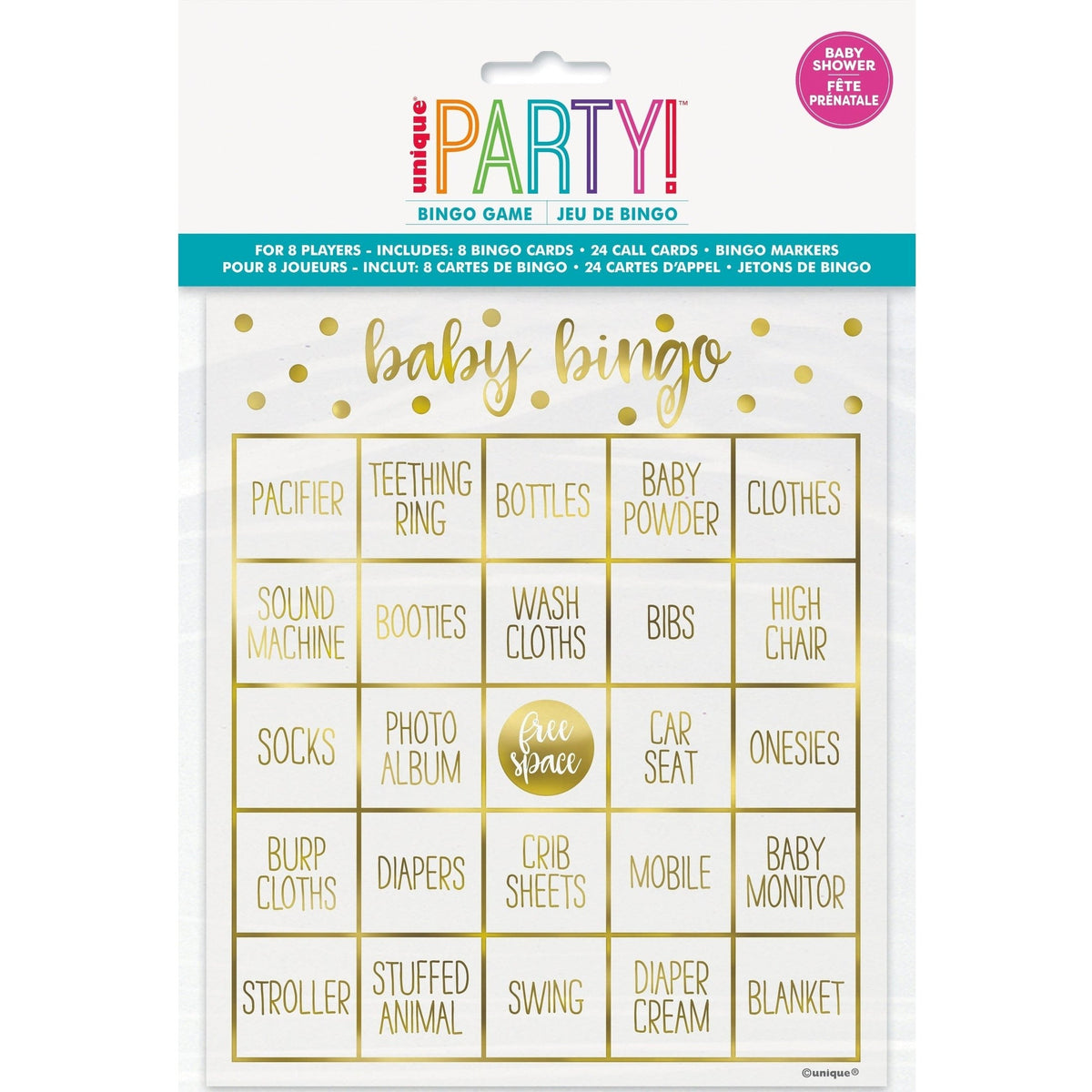 Bingo Kit - Gold, Baby Shower, 8 Count