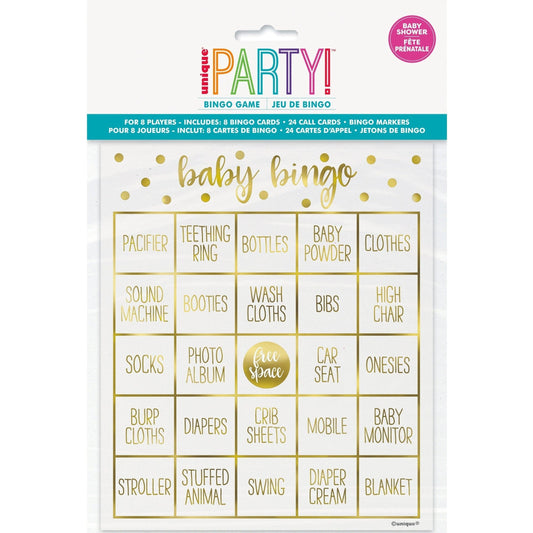 Bingo Kit - Gold, Baby Shower, 8 Count