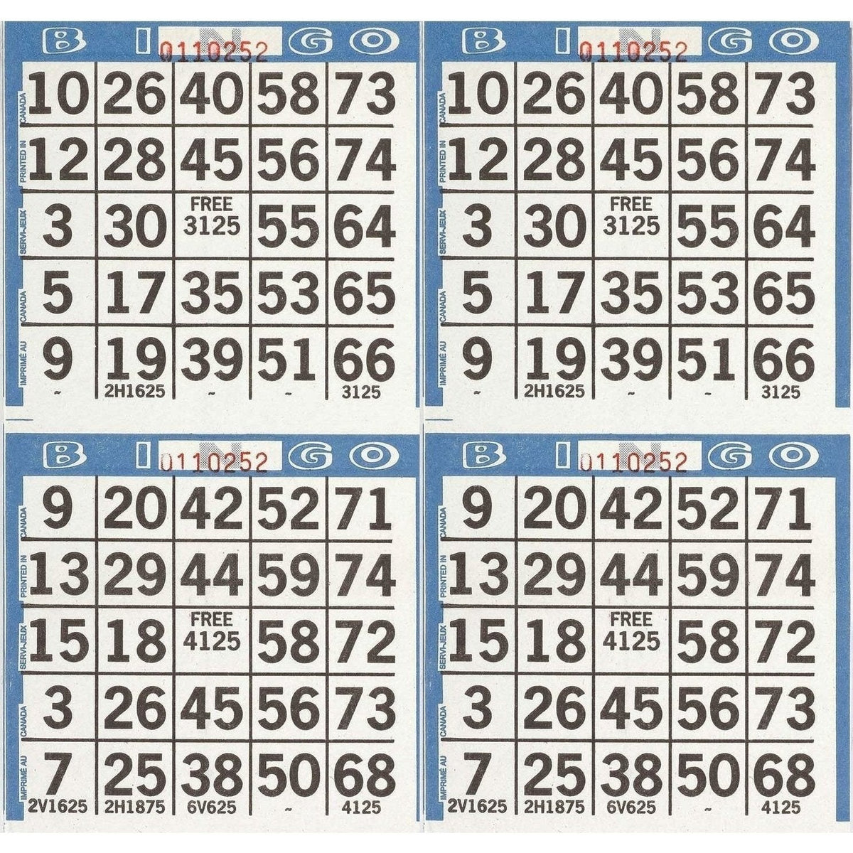 Bingo Sheets - 750 Sheets 4 Games/sheet = 3000 Games