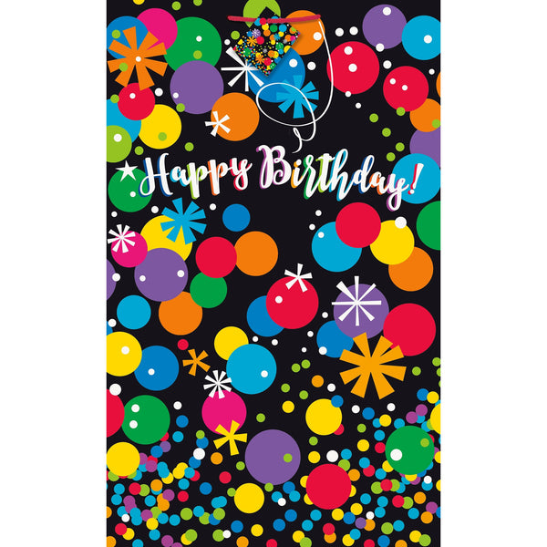 Black Bright Stars & Dots Happy Birthday Extra Jumbo Gift Bag, 22" x 16"