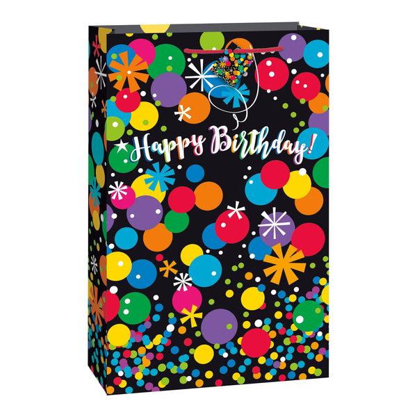 Black Bright Stars & Dots Happy Birthday Extra Jumbo Gift Bag, 22" x 16"
