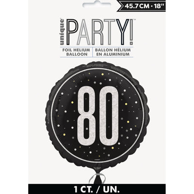 Black Glitz 18" Foil Balloon, 80th Birthday