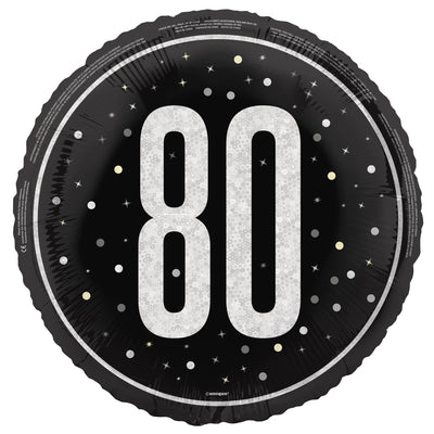Black Glitz 18" Foil Balloon, 80th Birthday