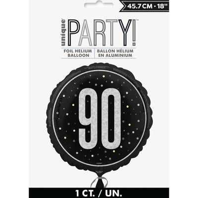 Black Glitz 18" Foil Baloon, 90th Birthday