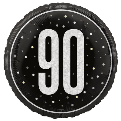 Black Glitz 18" Foil Baloon, 90th Birthday