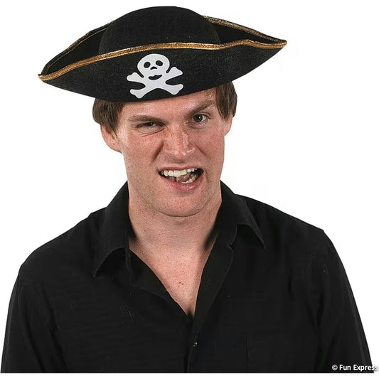 Black Pirate Jolly Roger Skull & Crossbones Felt Hat