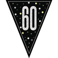 Black & Silver Glitz 60th Birthday Flag Banner